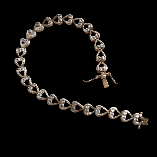 Sterling silver 925 heart bracelet with gold accents 7.75in