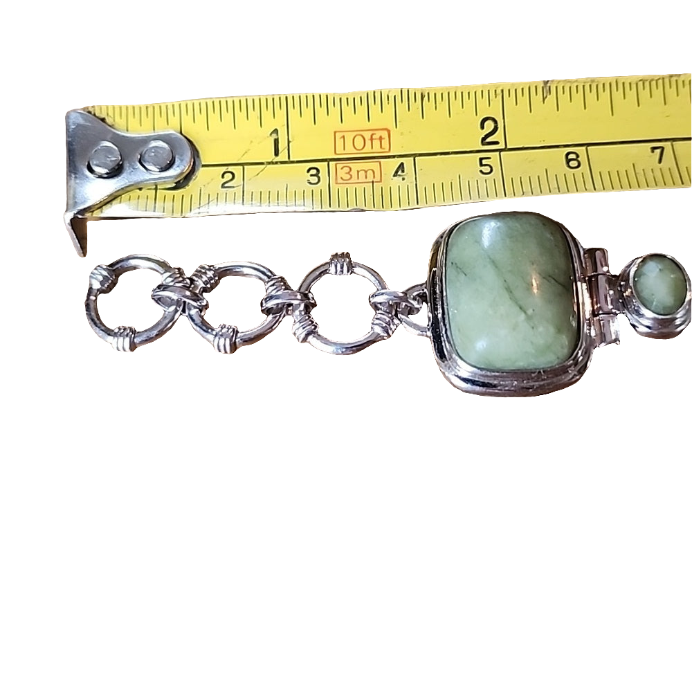 Sterling silver chunky green stone link bracelet  statement unisex jewelry 9"