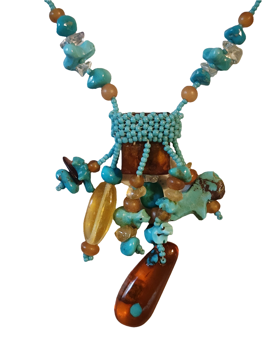 Handmade native american seed bead turquoise fetish Necklace