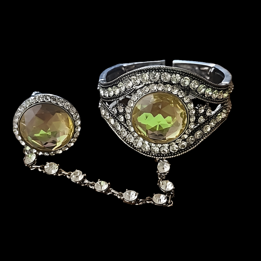Vintage inspired bracelet ring set rhinestone fashion costume jewelry