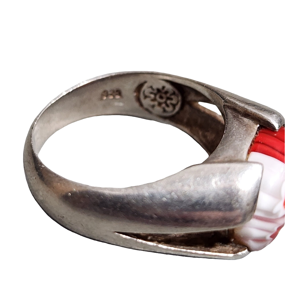 Alan K millefiori murano art glass jewelry  sterling silver ring size 8.5