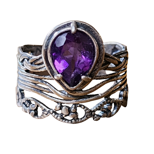 PZ israel Sterling silver amethyst layered look ring size 10 fine jewe…