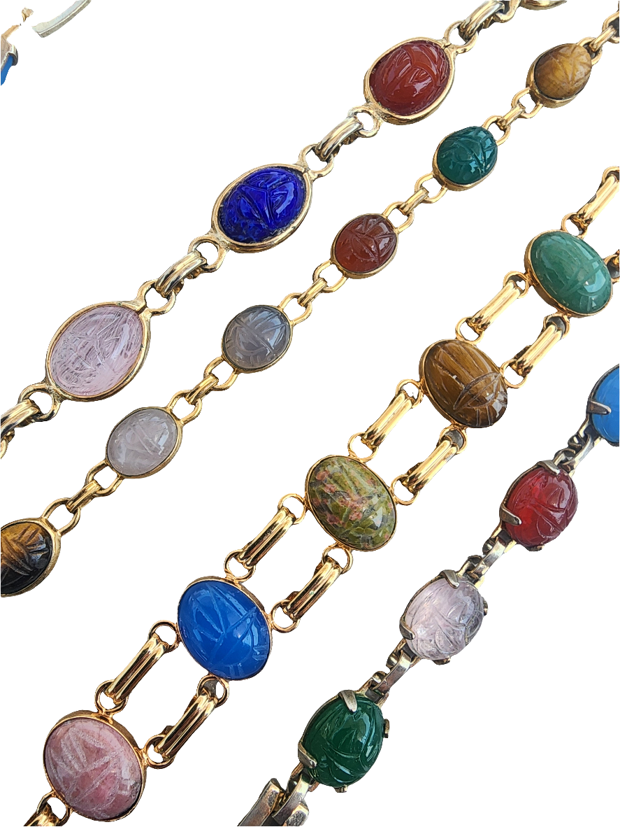 Lot of jewelry 7 carvedscarab bracelets w hieroglyphics Egyptian