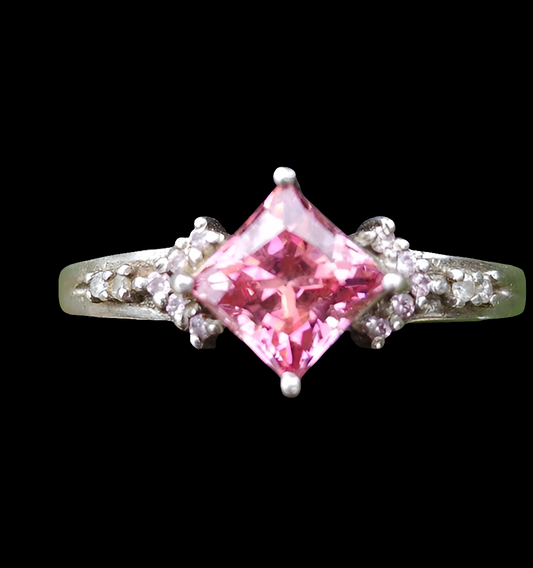 Sterling silver ring with pink and clear stones size 8.25 by Sunil Agrawal