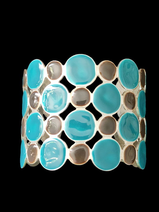 Chunky Blue & Black Enamel cuff Bracelet retro Mid-century style