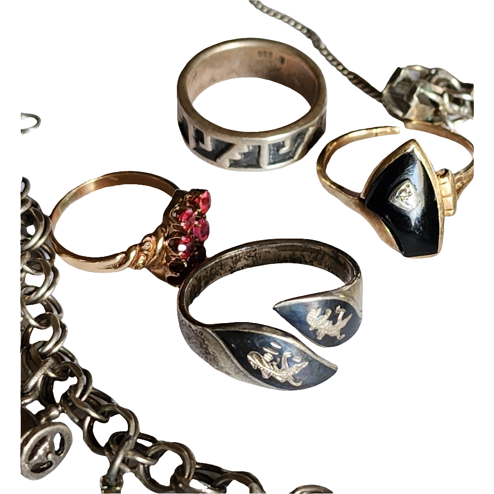 Lot of silver and gold jewelry charms charm bracelets rings wear or scrap