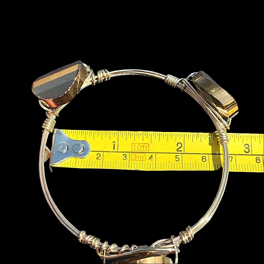 Yellow bronze & blue plastic gemstone  wire bangle bracelet designer fashion