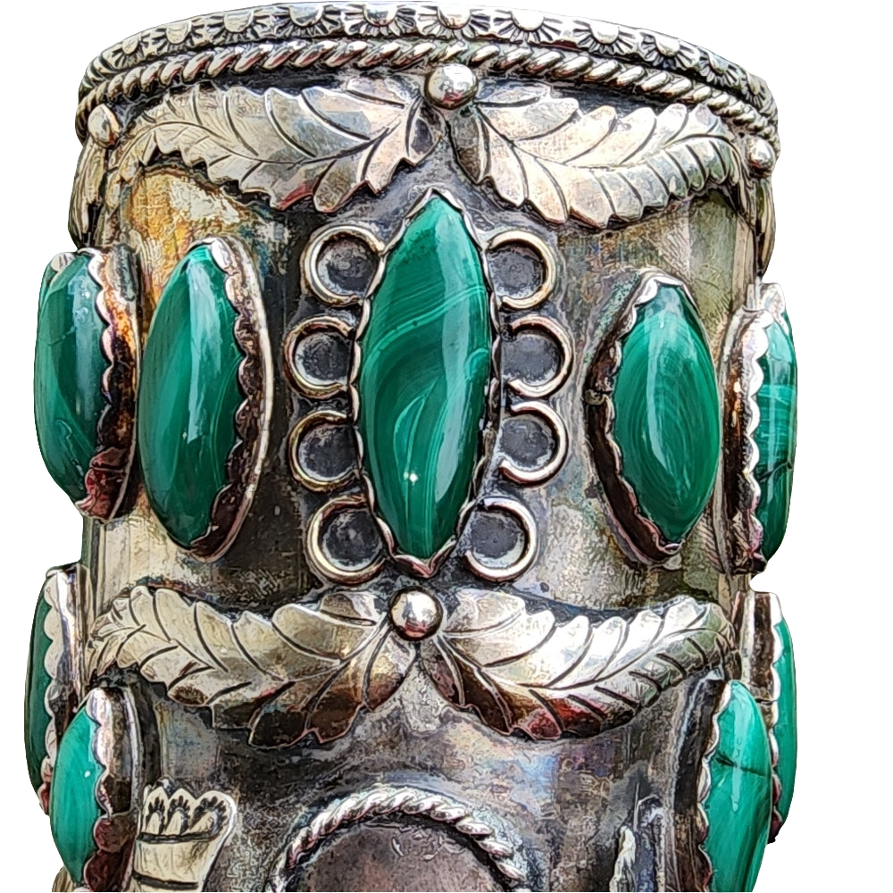 Native American Navajo Jerry Roan sterling silver malachite cuff bracele…