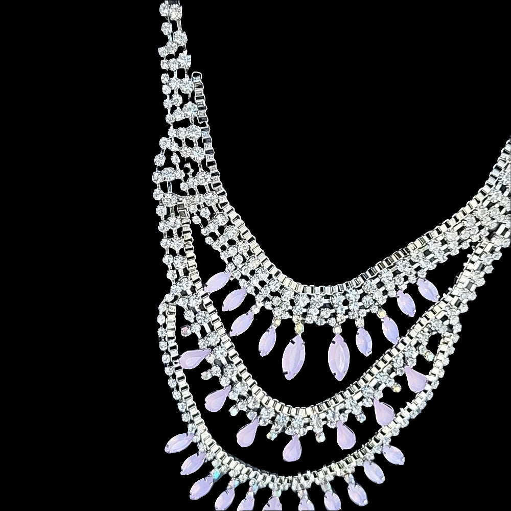 Fashion costume jewelry rhinestone necklace with pink stones