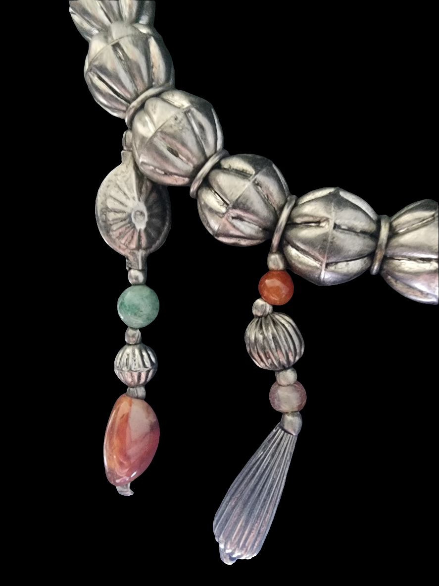 Silver tone tribal Necklace with dangling beads