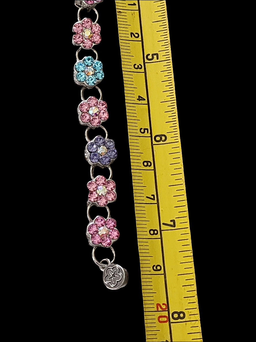 Rhinestone flower floral bracelet with pink blue