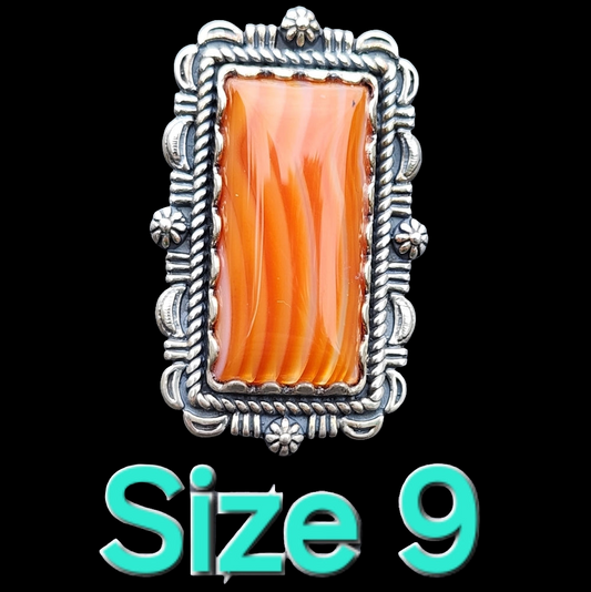 Relios Carolyn Pollack Sterling silver ring with orange Spiny oyster sz 9