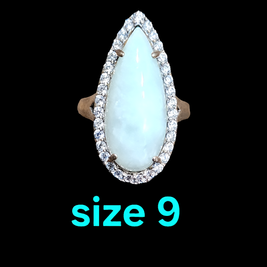 Sterling silver Light green jade ring designed  by Jade of Yesteryear size 9