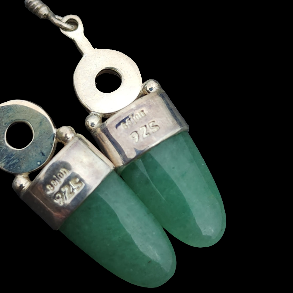 Sterling silver Sajen green jade cabachon amethyst drop dangle earrings jewelry