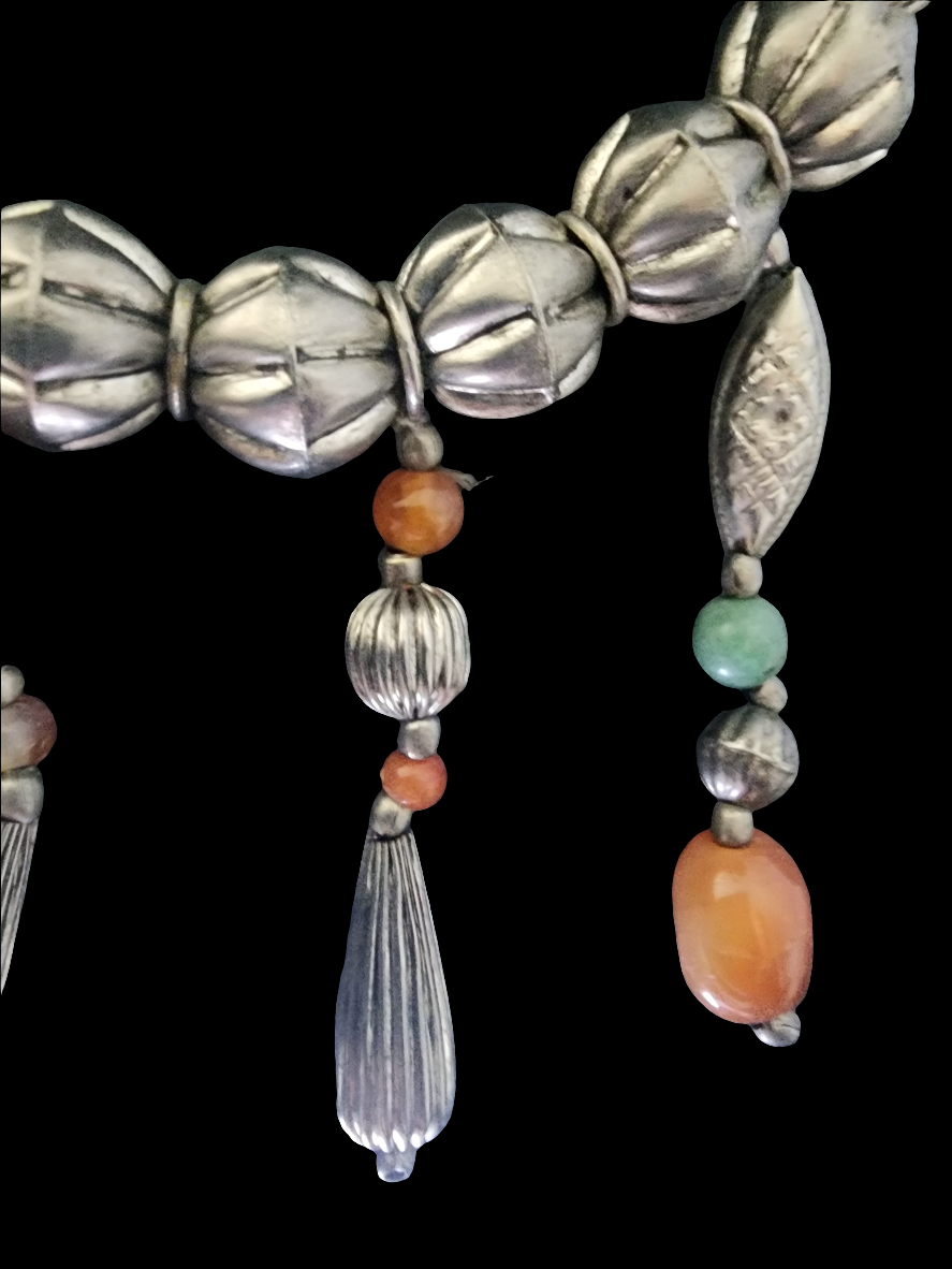 Silver tone tribal Necklace with dangling beads