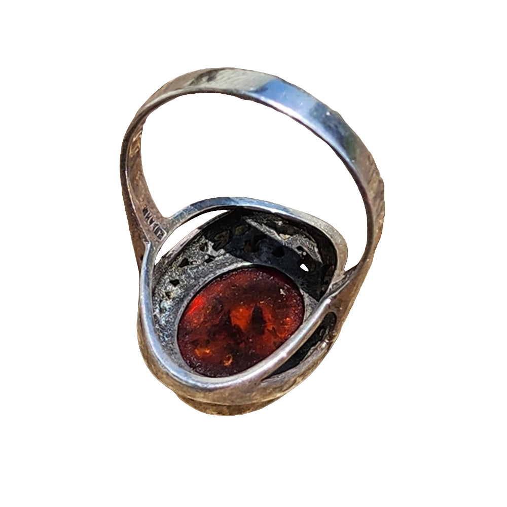 Vintage sterling silver Amber ring size 11.5 artist signed unisex