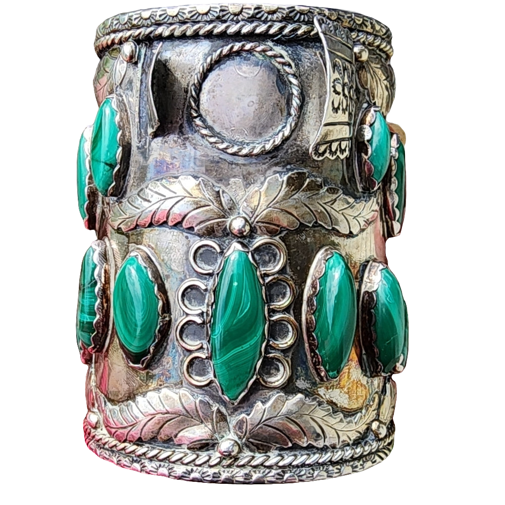 Native American Navajo Jerry Roan sterling silver malachite cuff bracele…