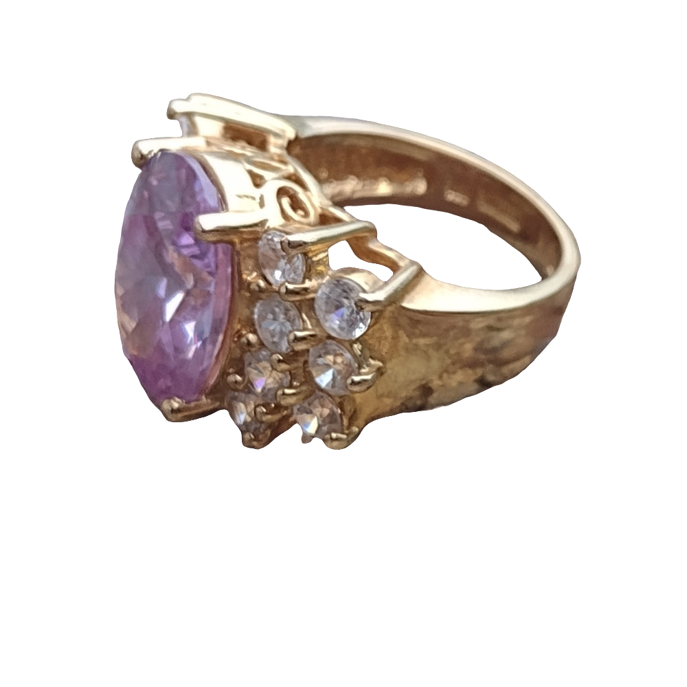 Sterling silver gold vermili ring with pinkish purple stone and czs size 5