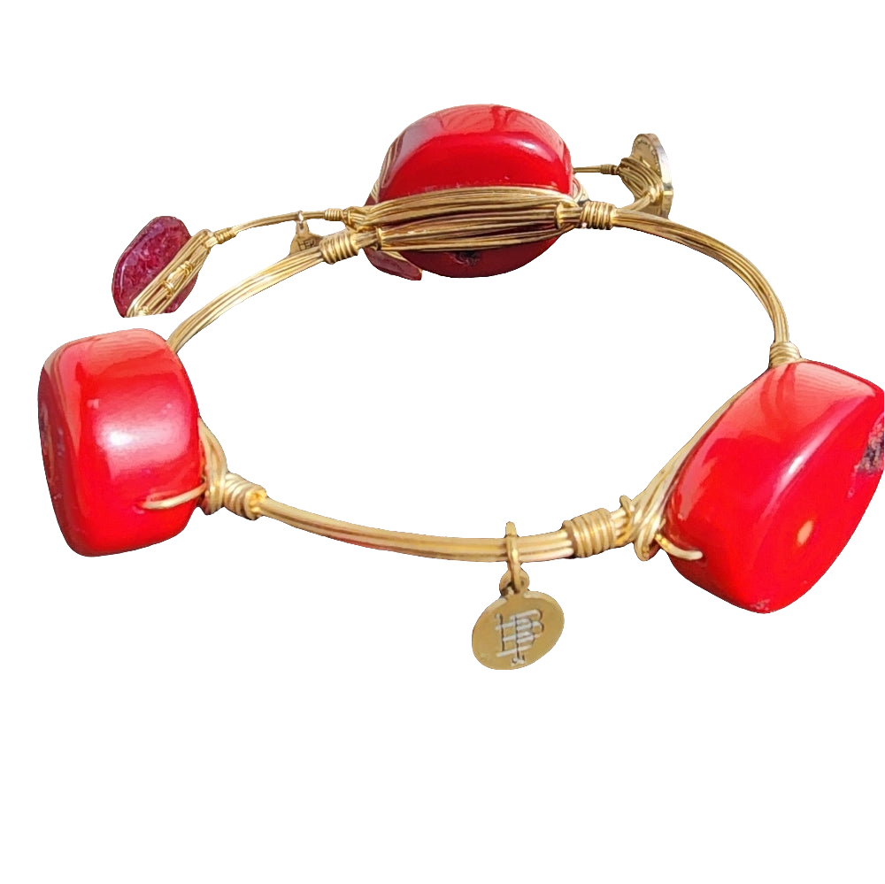 Bourbon and bowties jewelry lot 3 bracelets  red agate Gold tone  maroon stones