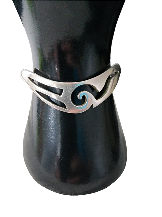 Sterling Silver Taxco Mexico cuff bracelet with wave design signed JAB