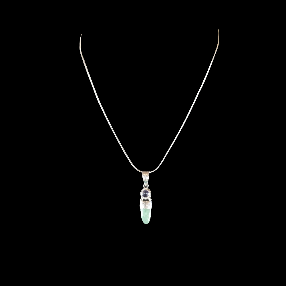 Sterling silver Sajen green jade cabachon amethyst pendant 925 Italy necklace