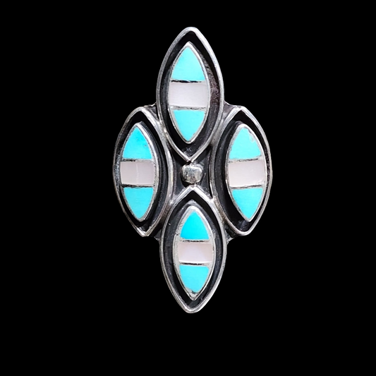 Sterling silver Native American Artist signed ring size 7.5 turquoise mo…