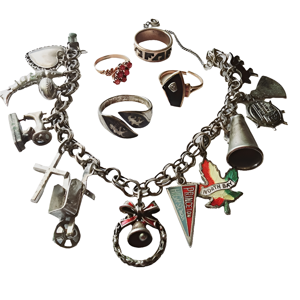 Lot of silver and gold jewelry charms charm bracelets rings wear or scrap