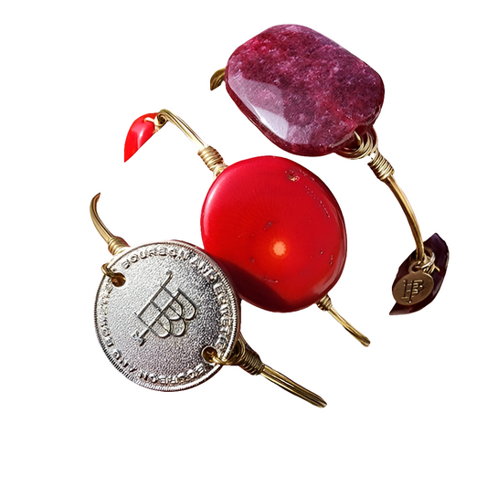 Bourbon and bowties jewelry lot 3 bracelets  red agate Gold tone  maroon stones