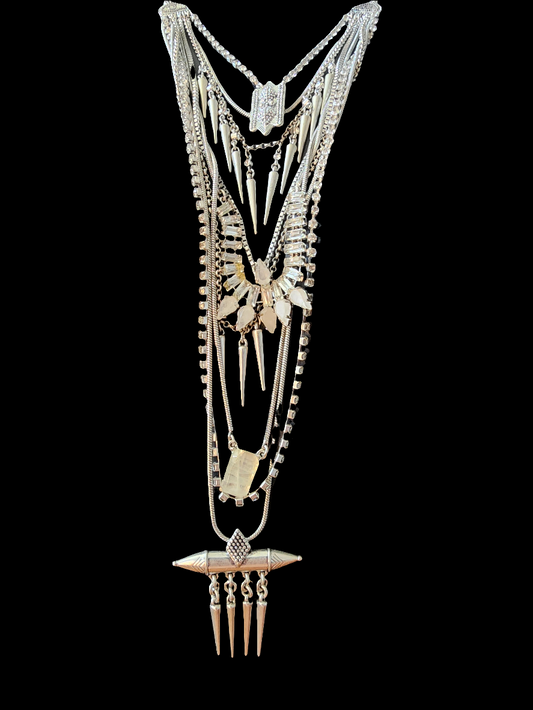 Lucky Brand layered Necklace Silver Tone multi strand