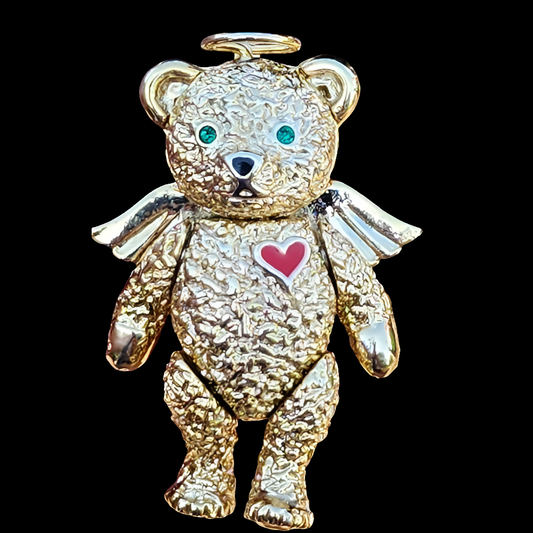 Batya vintage articulated teddy bear gold tone pendant brooch scarf pin jewelry