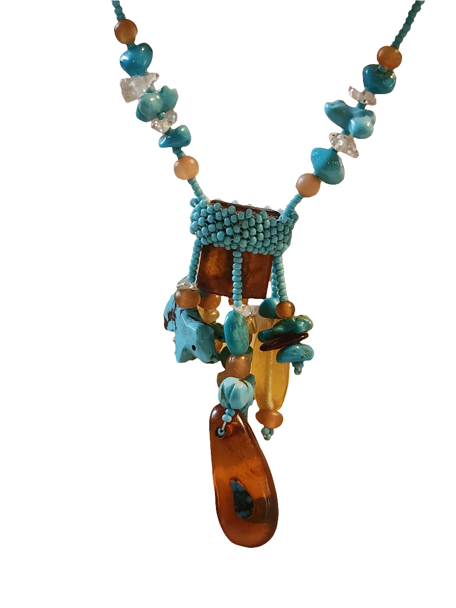 Handmade native american seed bead turquoise fetish Necklace
