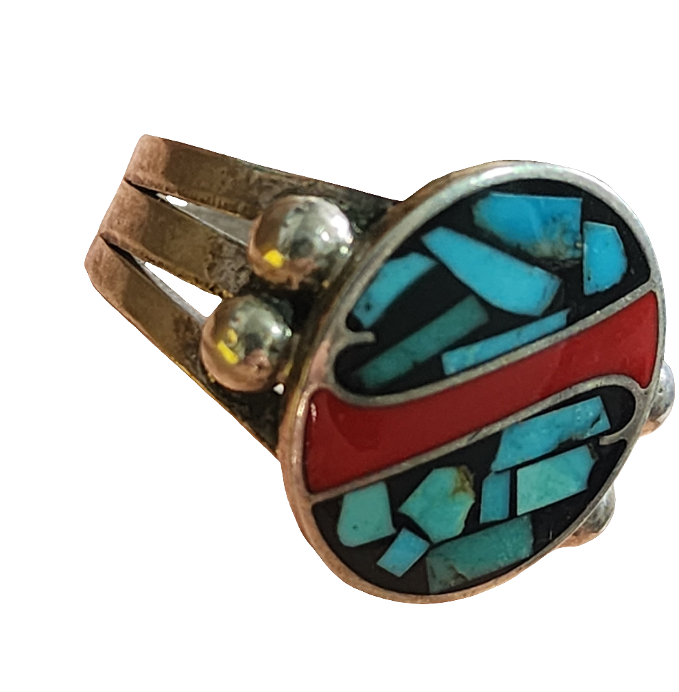 Sterling Silver Native American Coral & Turquoise Ring size 12.5