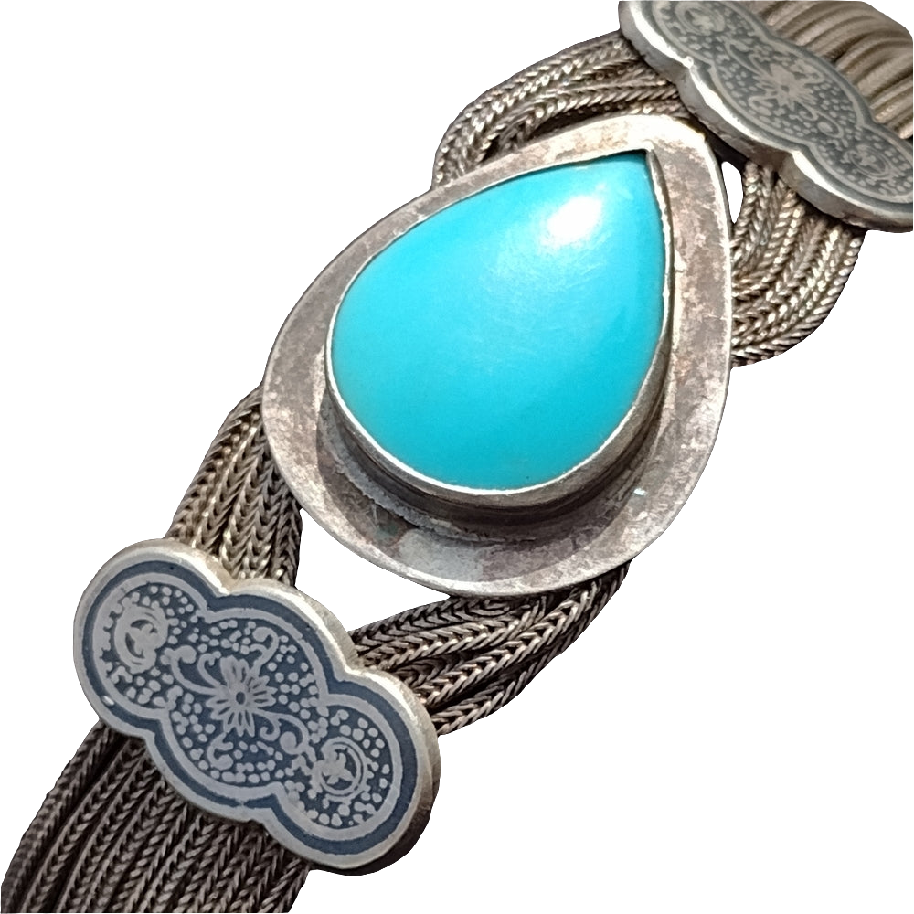 Antique sterling silver and turquoise bracelet 8"