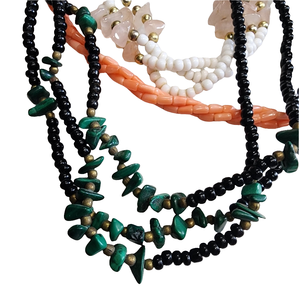 Costume jewelry multi-strand necklace lot malachite bracelet boho