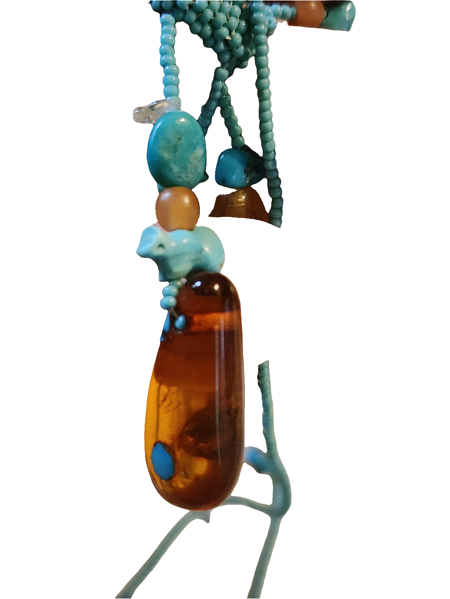 Handmade native american seed bead turquoise fetish Necklace