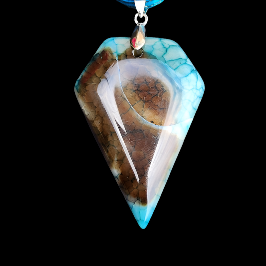 Blue stone necklace pendant shield arrow Dragon jasper? Fashion jewelry