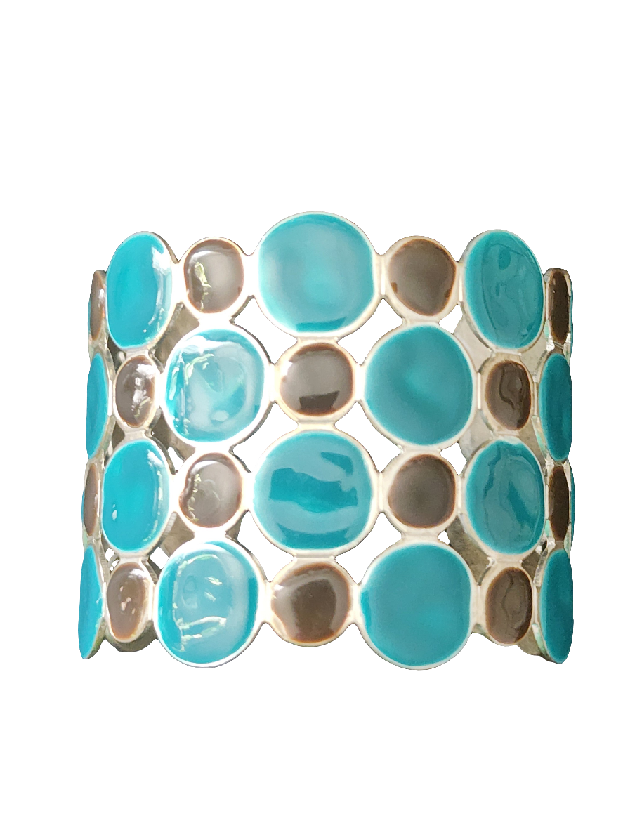 Chunky Blue & Black Enamel cuff Bracelet retro Mid-century style