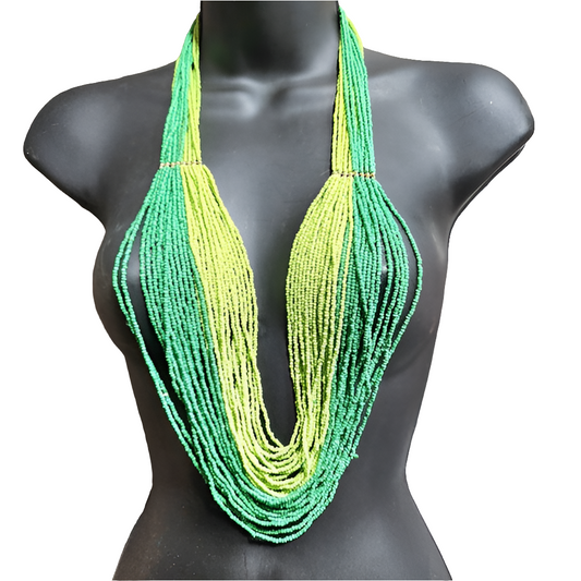 Jewelry spring into summer Layered green beaded glass long necklace