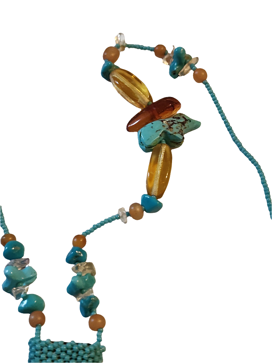 Handmade native american seed bead turquoise fetish Necklace