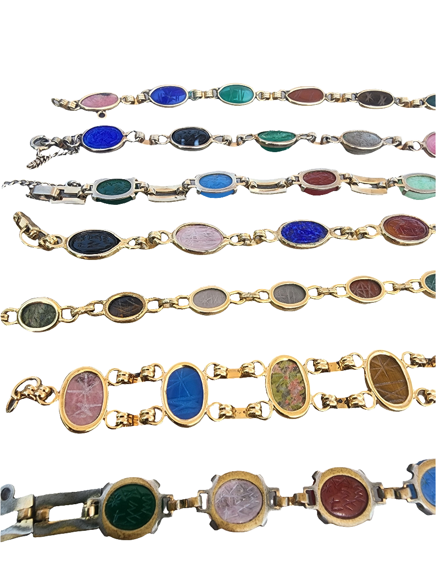 Lot of jewelry 7 carvedscarab bracelets w hieroglyphics Egyptian
