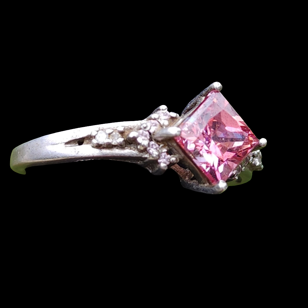 Sterling silver ring with pink and clear stones size 8.25 by Sunil Agrawal
