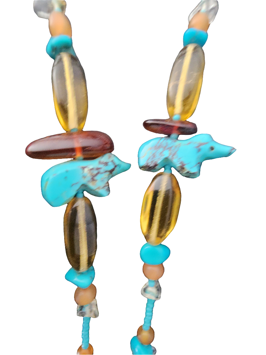Handmade native american seed bead turquoise fetish Necklace