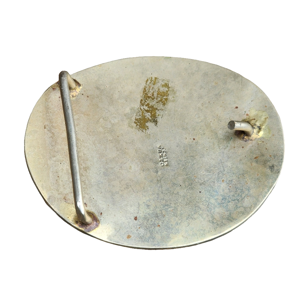 Vintage mother of pearl inlay Mexican belt buckle with figure