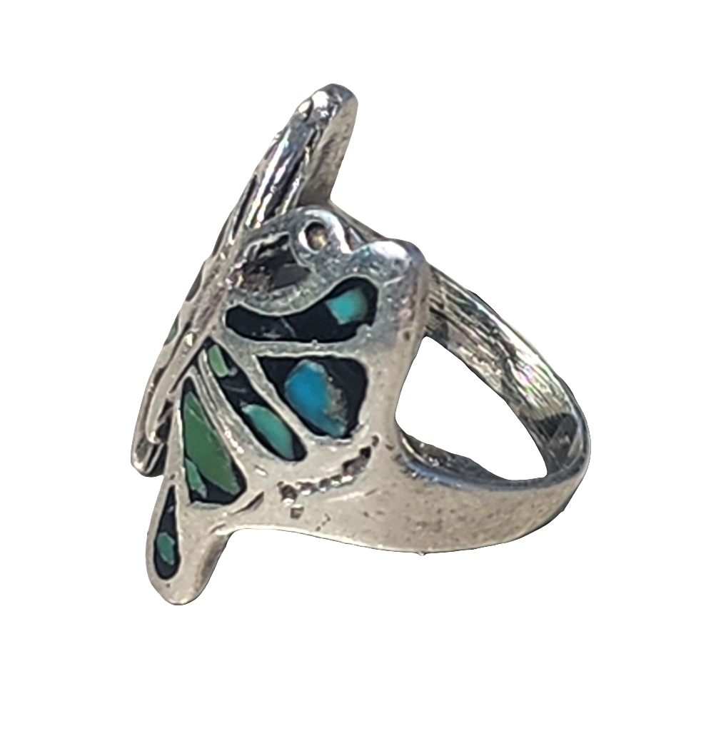 Sterling silver inlay turquoise butterfly ring size 7