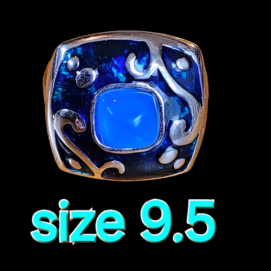 Sterling Silver designer Fili Menegatti Italy Blue enamel ring sz 9.5 Fine Jewel