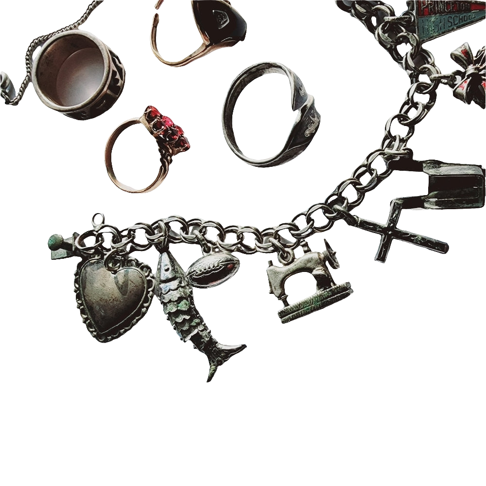 Lot of silver and gold jewelry charms charm bracelets rings wear or scrap