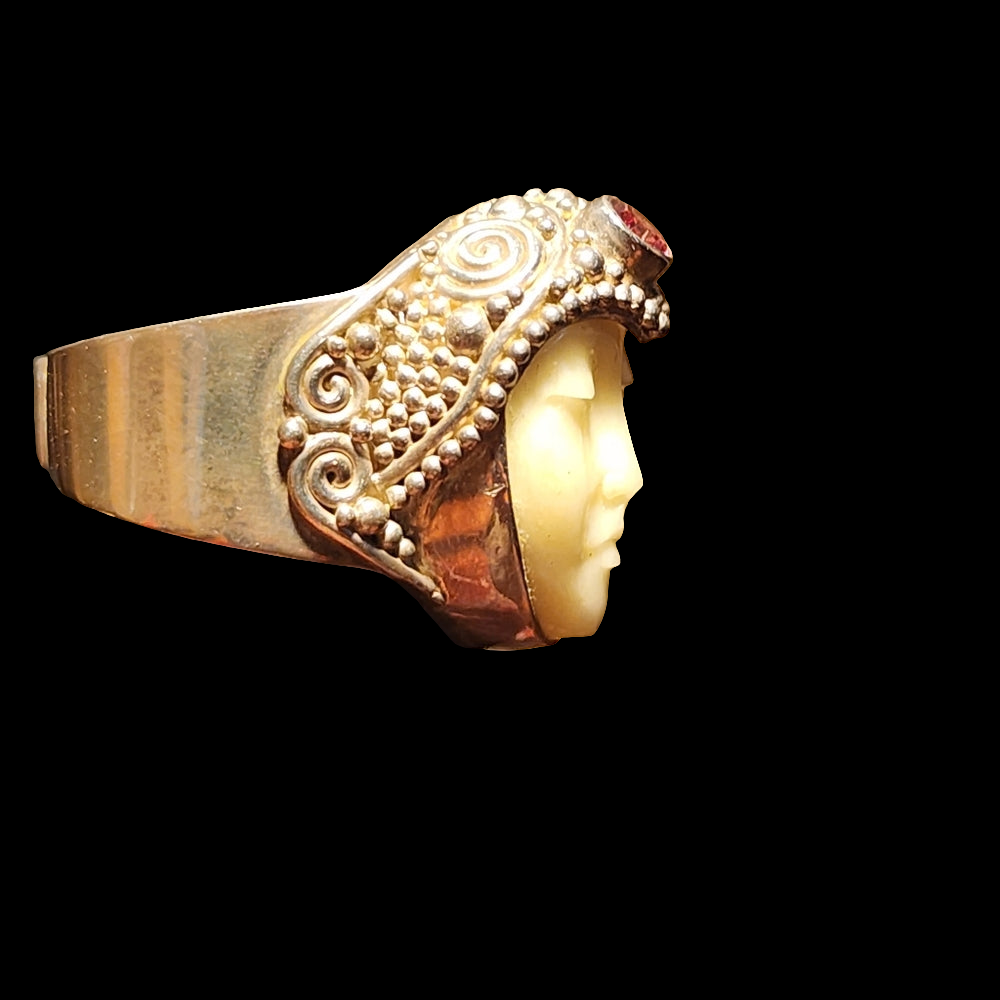 Sterling Silver Sajen carved Bone Goddess Face Ring size 9.5 Fine Jewelry stone