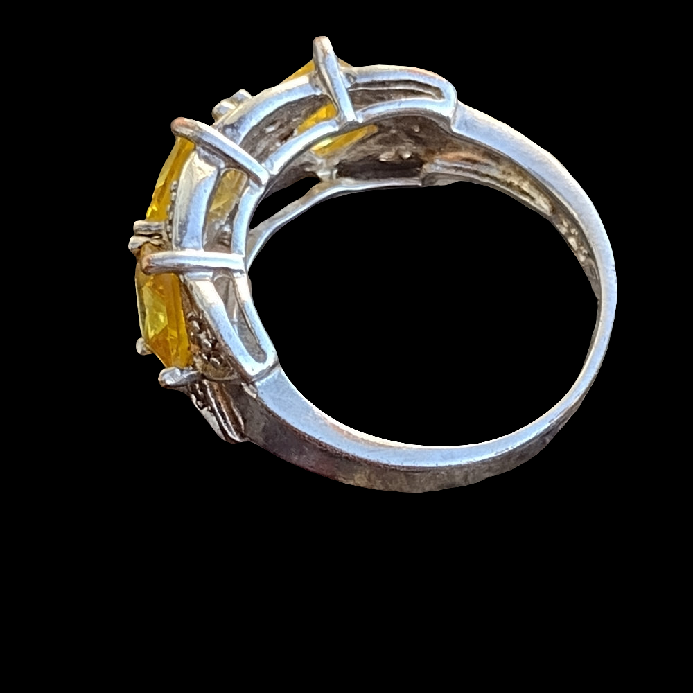 Sterling silver 925 cocktail ring with marcasite and citrine yellow size 8.5