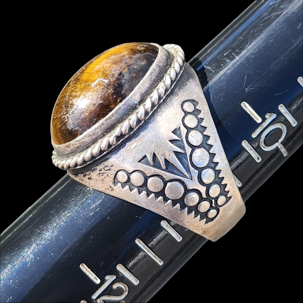 signed GCOI Mexican Mexico sterling silver tiger's eye ring size 11 Vintage
