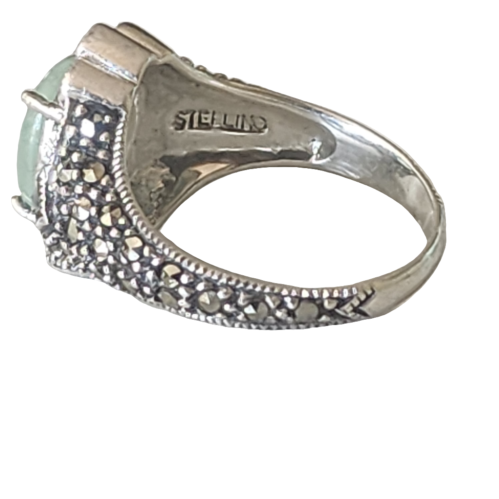 Sterling Silver Marcisite jade ring Size 7